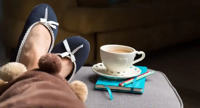 Relaxing with coffee and book